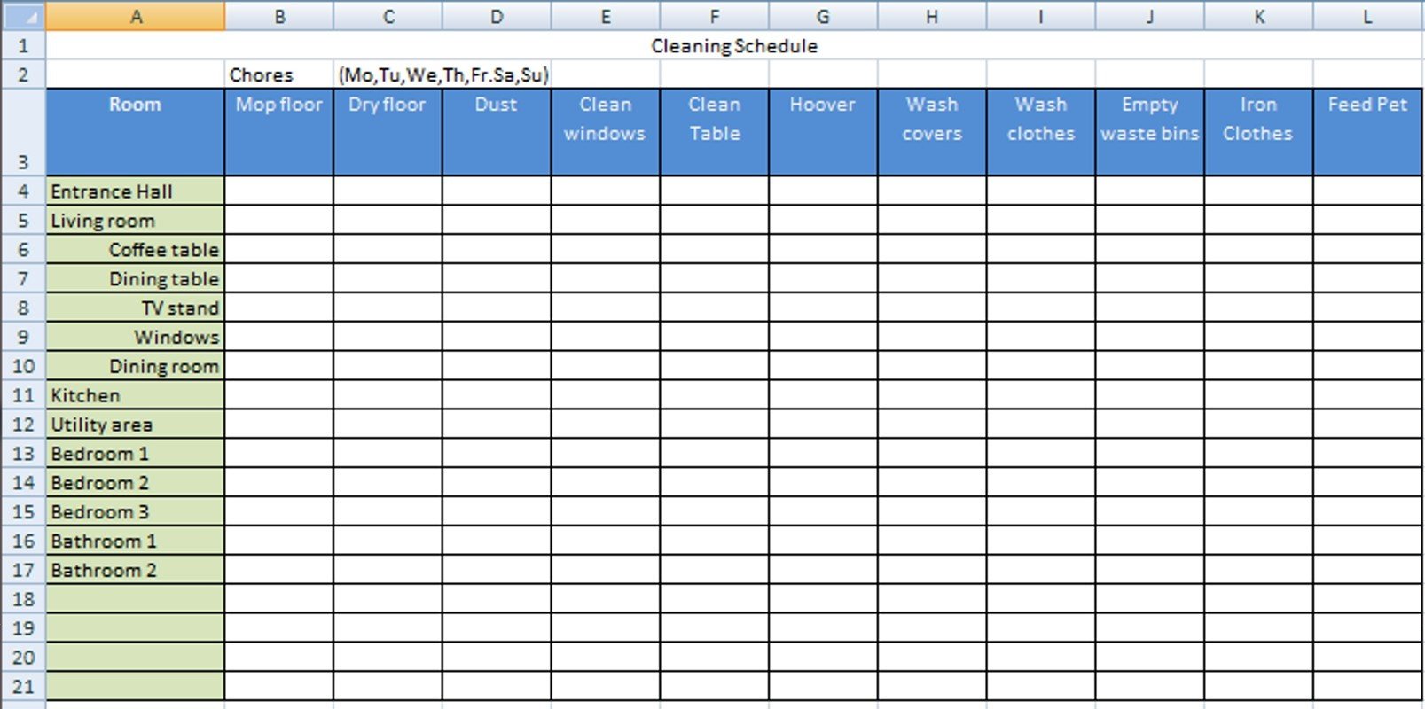 Cleaning Schedule Template for Office Housekeeping Checklist format for Fice In Excel