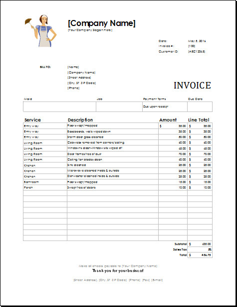 Cleaning Services Invoice Template Maid Services Invoice Template
