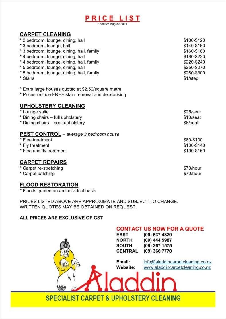 Cleaning Services Price List Template 8 Cleaning Price List Templates Free Word Pdf Excel