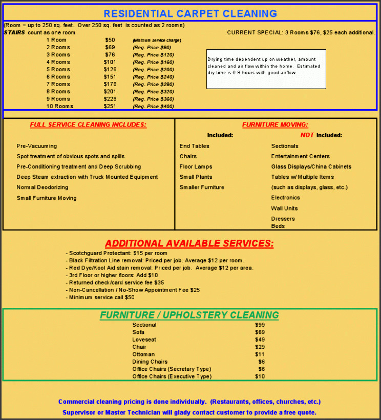 Cleaning Services Price List Template 9 Mercial Price List Template Sampletemplatess