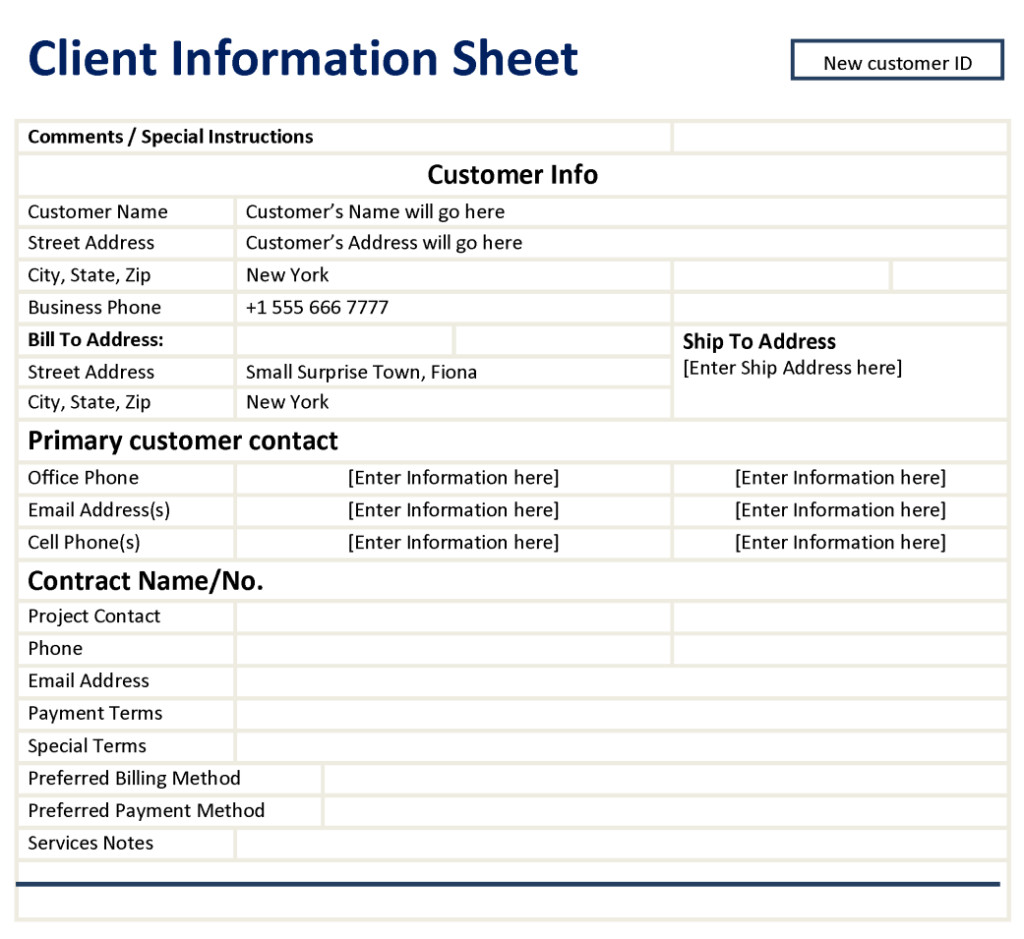 Client Information Sheet Template Client Information Sheet Template