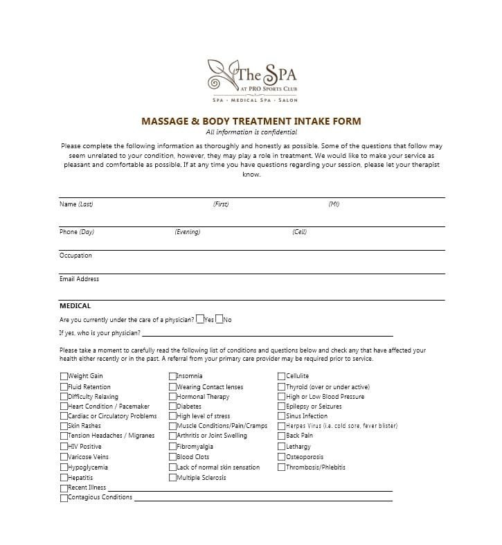 Client Intake form Template 59 Best Massage Intake forms for Any Client Printable