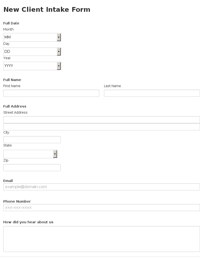 Client Intake form Template Business form Template Gallery