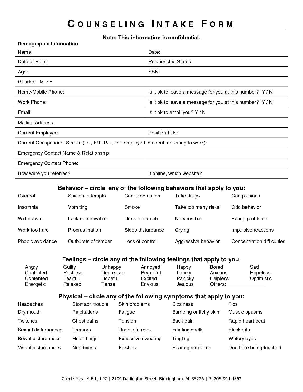 Client Intake form Template Intake form for Counseling Clients Google Search