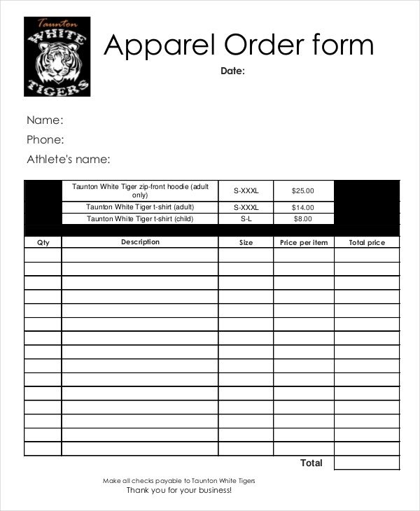 Clothing order form Template 12 Apparel order forms Free Sample Example format
