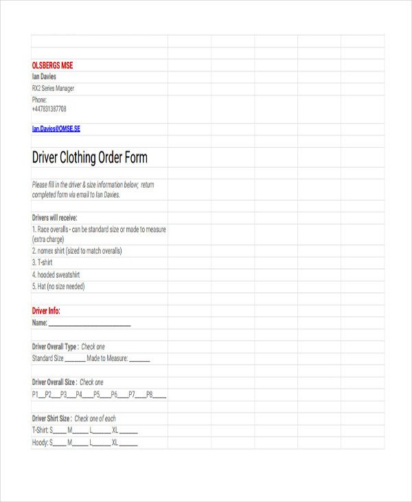 Clothing order form Template 9 Clothing order forms Free Samples Examples format
