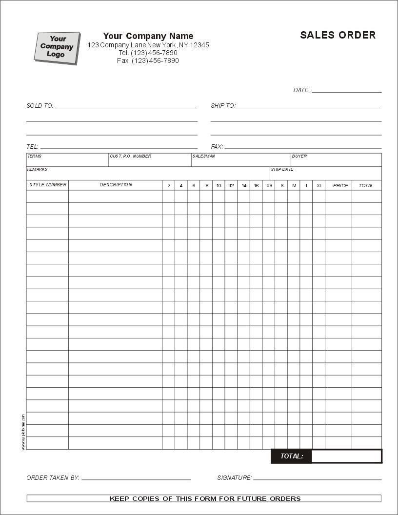 Clothing order form Template Clothing order form Item 2308