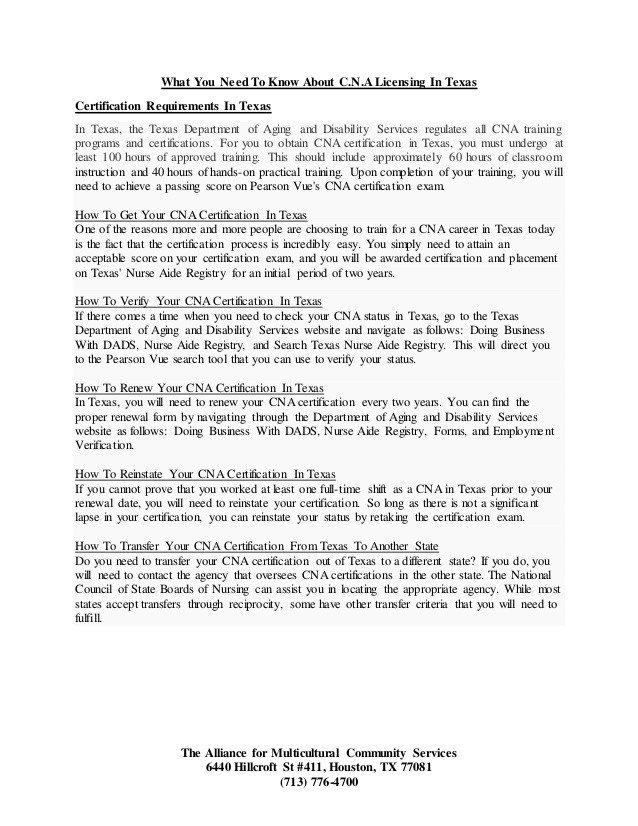 Cna License Renewal form Texas Cna Information Booklet