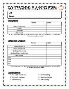 Co Teaching Planning Template 1000 Ideas About Co Teaching On Pinterest