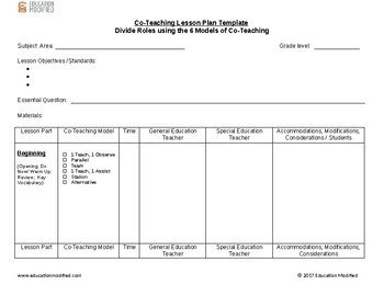 Co Teaching Planning Template Co Teaching Lesson Plan Template Customizable by tools