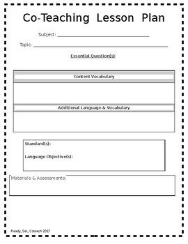 Co Teaching Planning Template Editable Coteaching Lesson Plan Template by