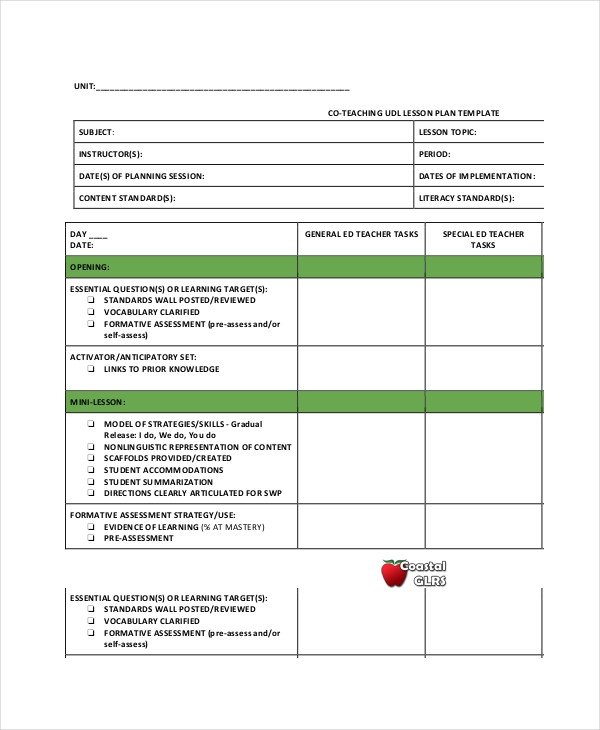 Co Teaching Planning Template Lesson Plan Template 14 Free Word Pdf Documents