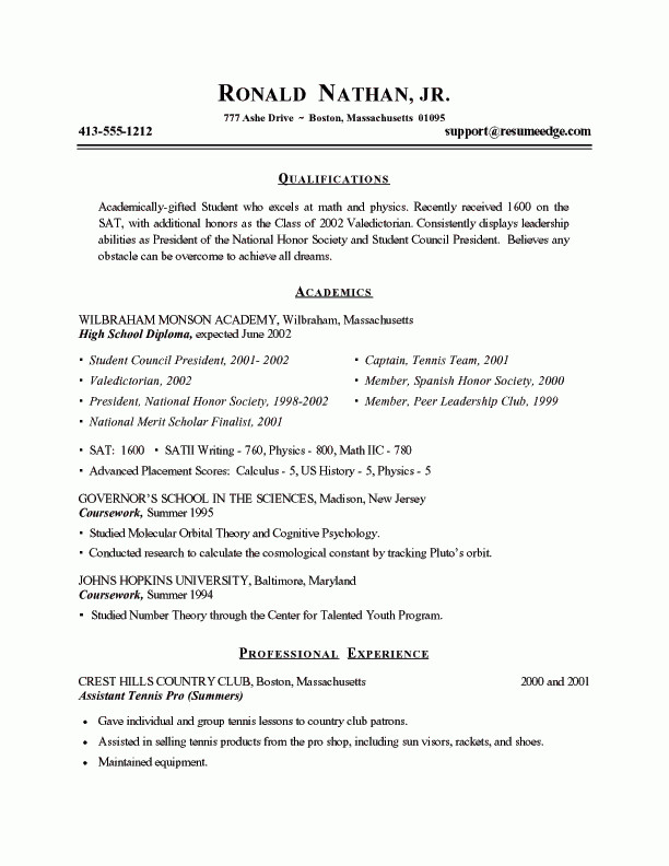 College Admissions Resume Template College Admission Resume