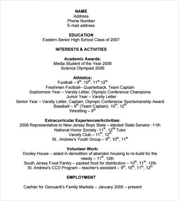 College Admissions Resume Templates Sample College Resume 8 Free Samples Examples format