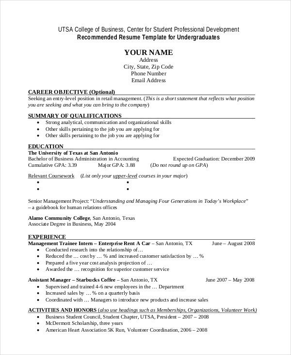 College Freshman Resume Template College Student Resume 7 Free Word Pdf Documents