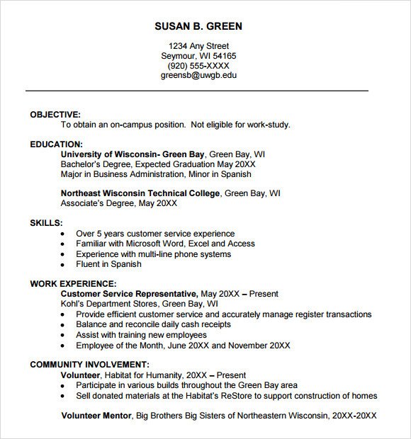 College Freshman Resume Template Sample College Resume 8 Free Samples Examples format