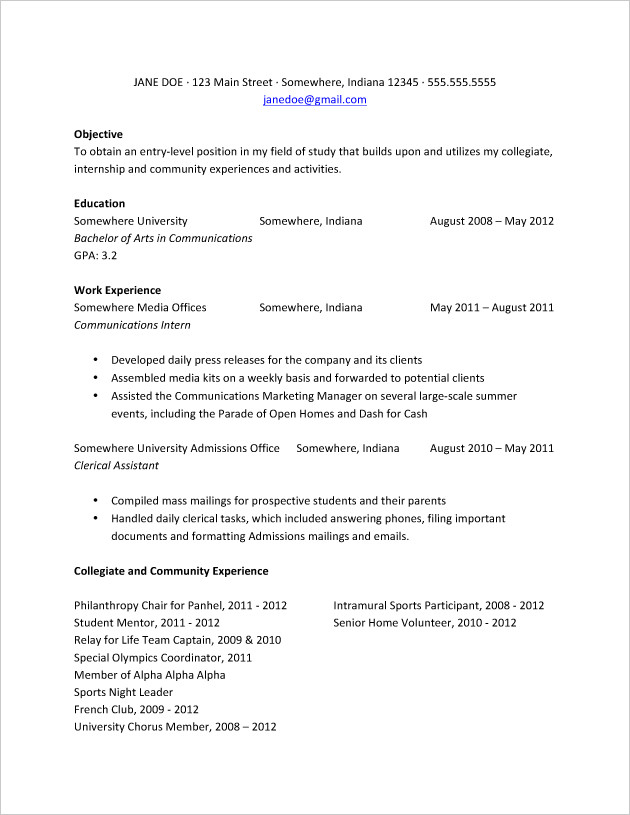 College Grad Resume Templates College Grads How Your Resume Should Look