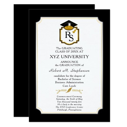 College Graduation Invitation Templates Elegant Monogram College Graduation Announcement