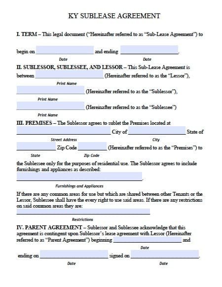 College Roommate Contract Template Free Kentucky Sublease Roommate Agreement form – Pdf Template