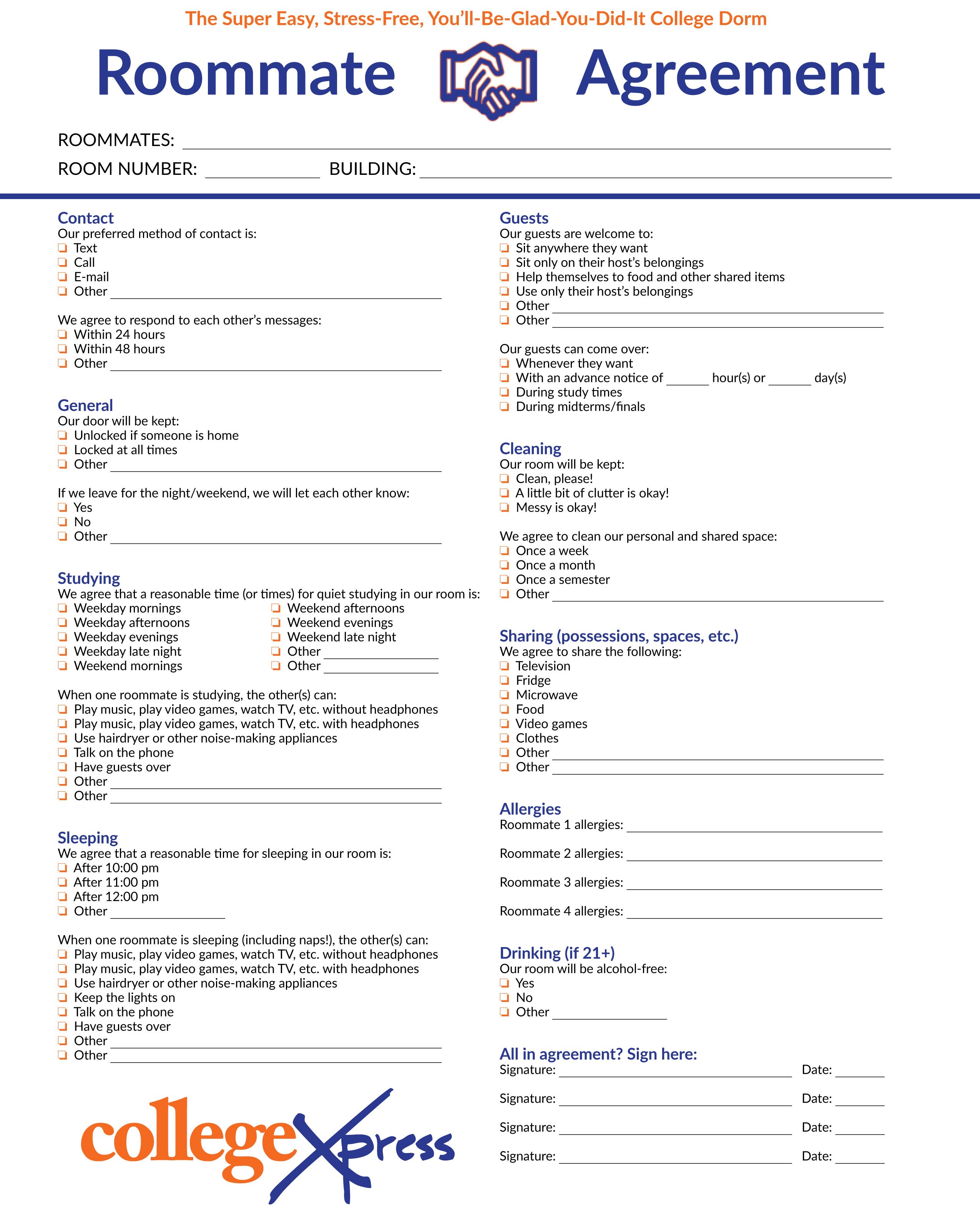 College Roommate Contract Template How to Make Your Own College Roommate Agreement