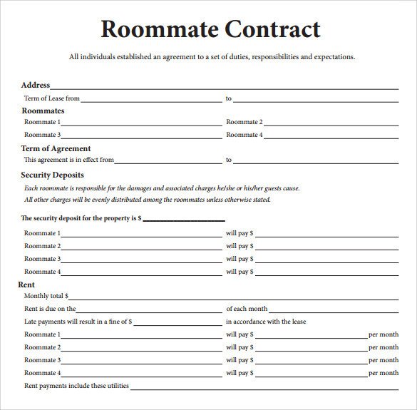 College Roommate Contract Template Sample Basic Contract Template 13 Free Sample Example