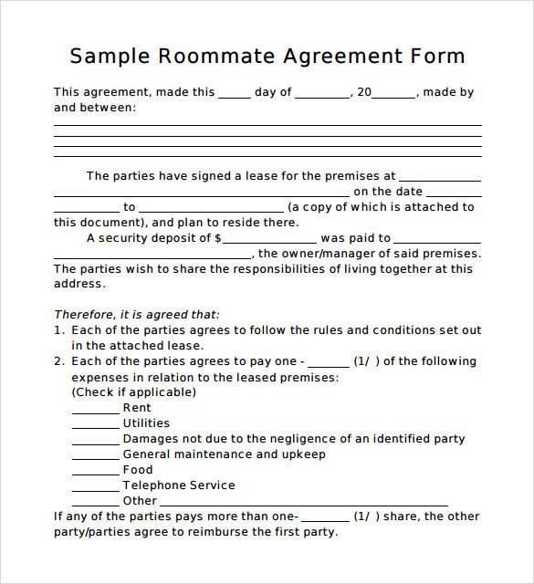 College Roommate Contract Template Sample Roommate Agreement Template 15 Free Documents In