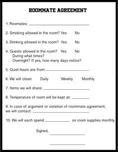 College Roommate Contract Template Template for Roommate Rules Invitation Templates