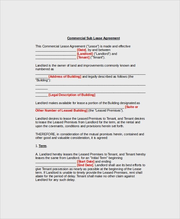 Commercial Sublease Agreement Template 10 Mercial Sublease Agreements Word Pdf Pages