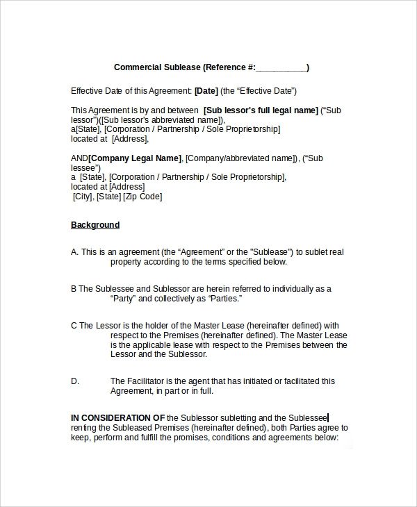Commercial Sublease Agreement Template 10 Mercial Sublease Agreements Word Pdf Pages