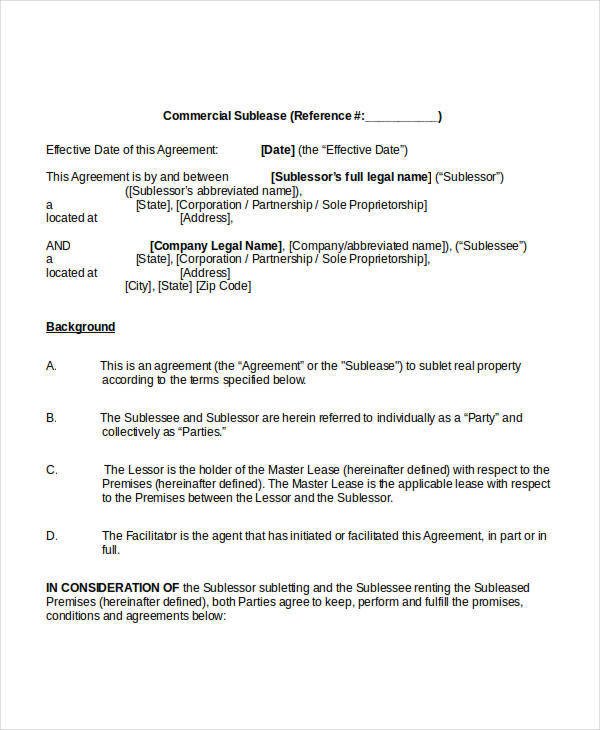 Commercial Sublease Agreement Template 13 Sublease Agreement Templates Word Pdf Pages