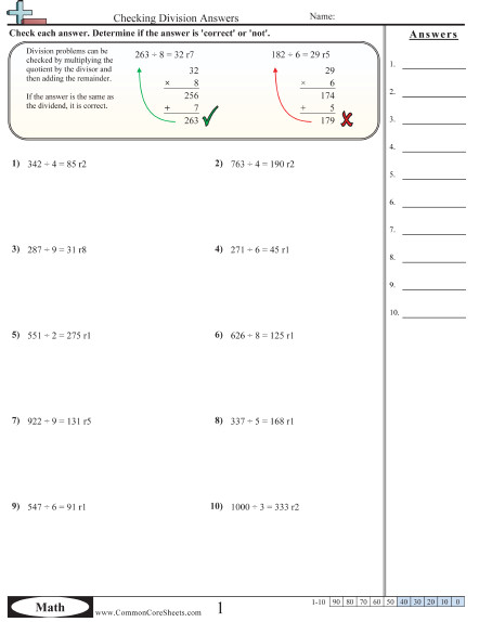 Common Core Sheets Answers Division Homework Sheets