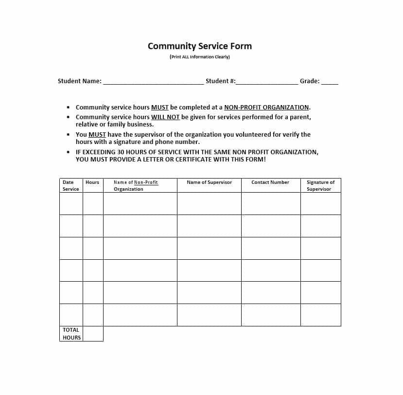 Community Service Hours Template Munity Service Letter 40 Templates [ Pletion