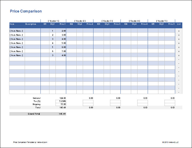Comparison Chart Template Excel Free Price Parison Template for Excel