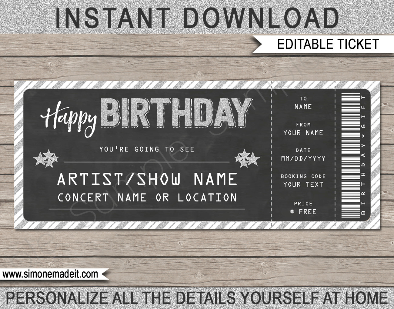 Concert Ticket Template Free Printable Concert Gift Tickets Template