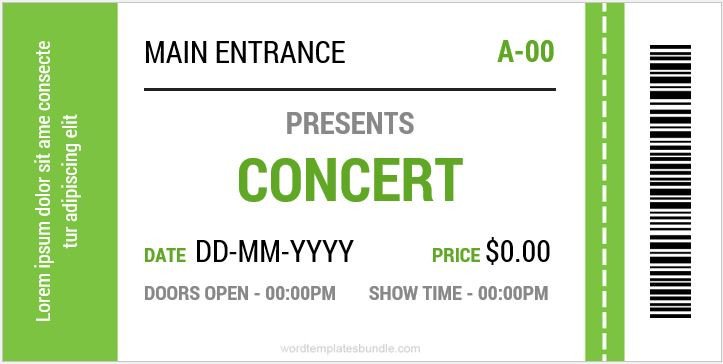 Concert Ticket Template Word Concert Ticket Templates for Ms Word