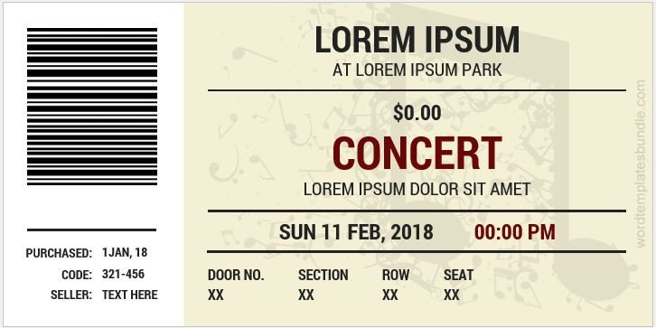 Concert Ticket Template Word Concert Ticket Templates for Ms Word