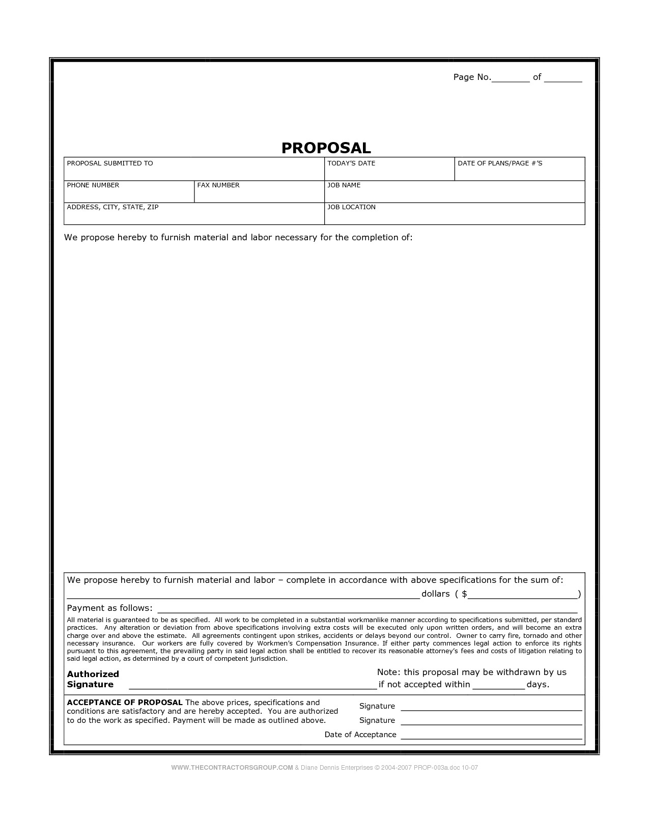 Construction Bid Proposal Template Printable Blank Bid Proposal forms