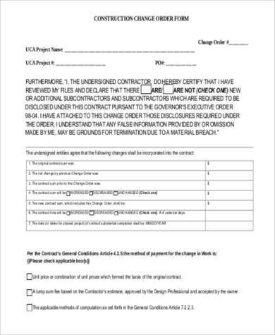 Construction Change order form 8 Construction form Samples Free Sample Example