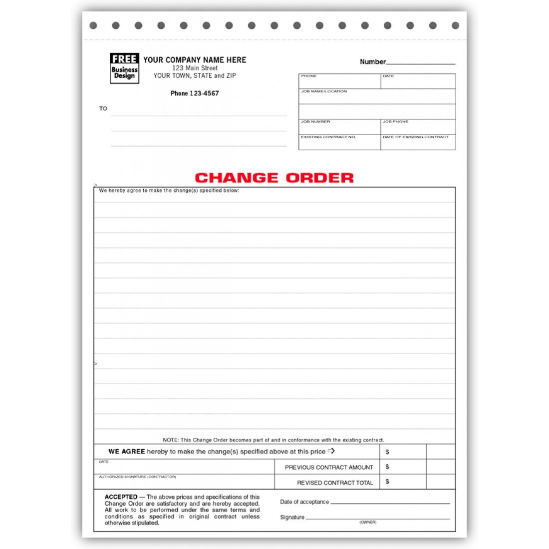 Construction Change order form Contractor Change order forms 272 at Print Ez