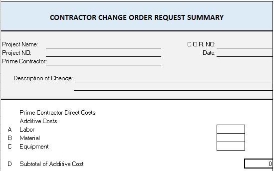 Construction Change order form Free Construction Project Management Templates In Excel