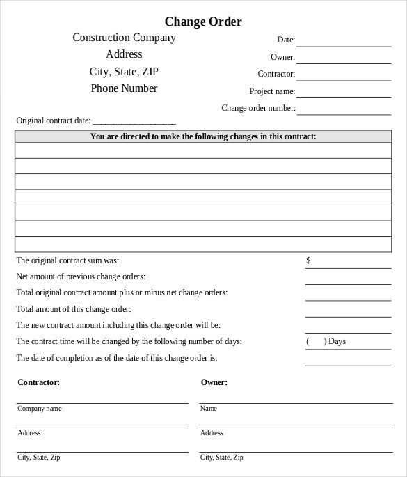 Construction Change order Template Excel 24 Change order Templates Pdf Doc