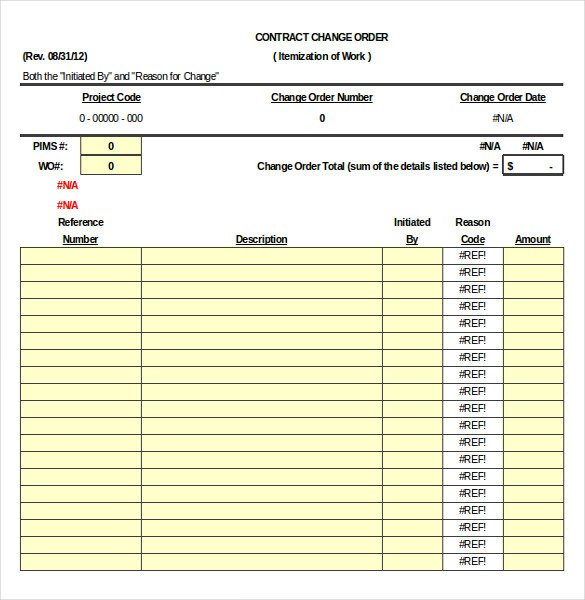 Construction Change order Template Excel Construction order Template – 10 Free Excel Pdf