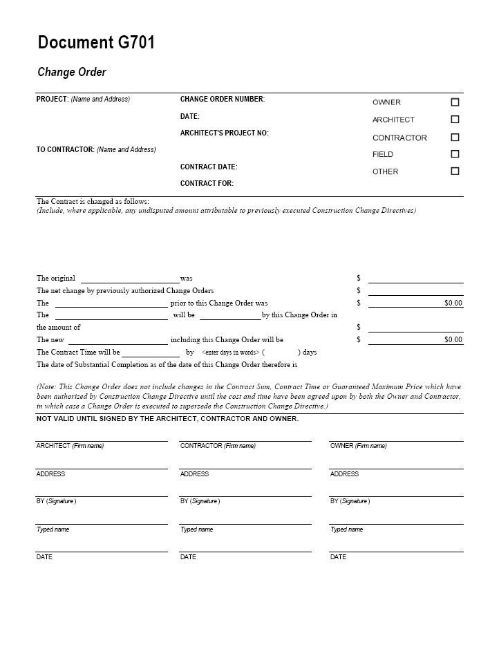 Construction Change order Template Excel G701 Change order Cms