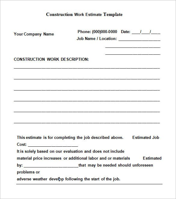 Construction Estimate Template Word 19 Sample Estimate Templates Docs Pdf Excel Construction Estimate Template Word 19 Sample Estimate Templates Docs Pdf Excel