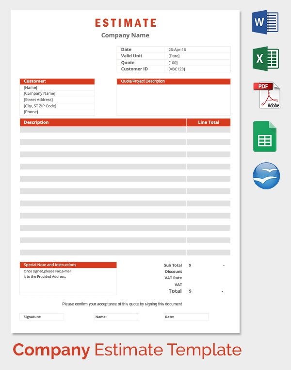 Construction Estimate Template Word 26 Blank Estimate Templates Pdf Doc Excel Odt