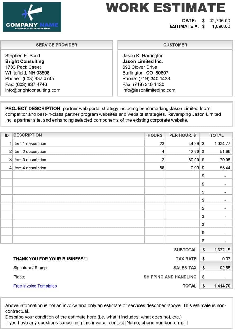 Construction Estimate Template Word 44 Free Estimate Template forms [construction Repair