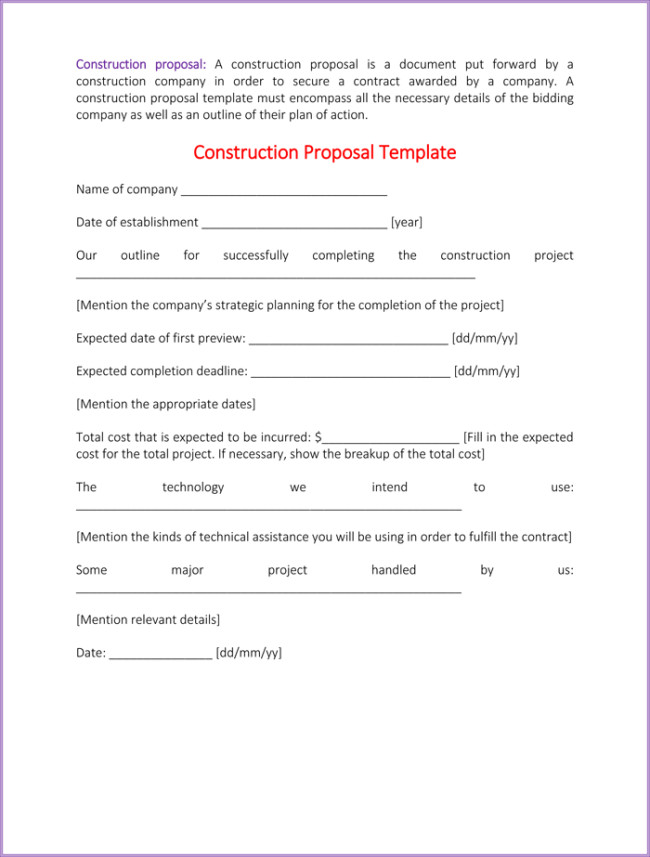 Construction Estimate Template Word Construction Proposal Template 4 Best Sample