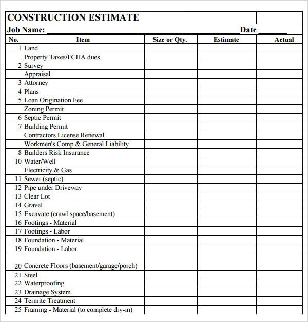 Construction Estimate Template Word Estimate Template 8 Documents In Pdf