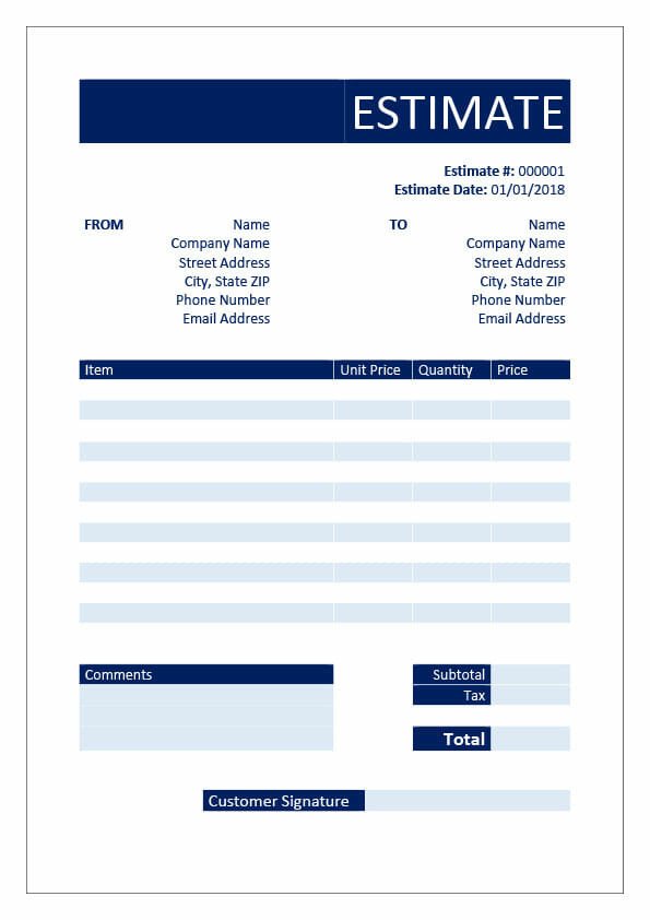 Construction Estimate Template Word Free Estimate Templates