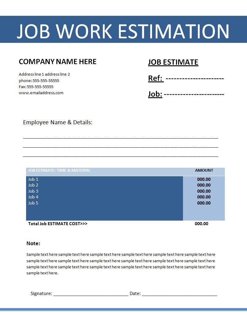 Construction Estimate Template Word Job Estimation Template Free Word Templatesfree Word